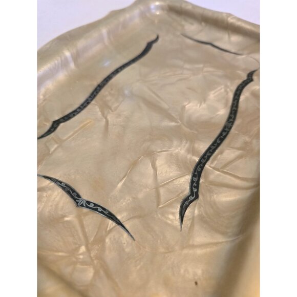 Vintage Decorative Tray Marbled Beige Black Scalloped Edge Vanity Girly Decor - Picture 4 of 7